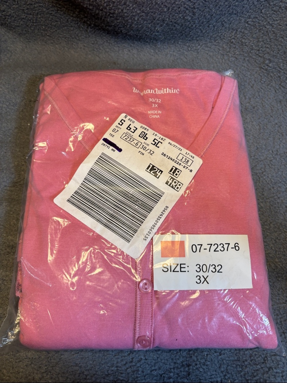 Woman Within Bubblegum Pink Long Sleeve Button-Front Tee